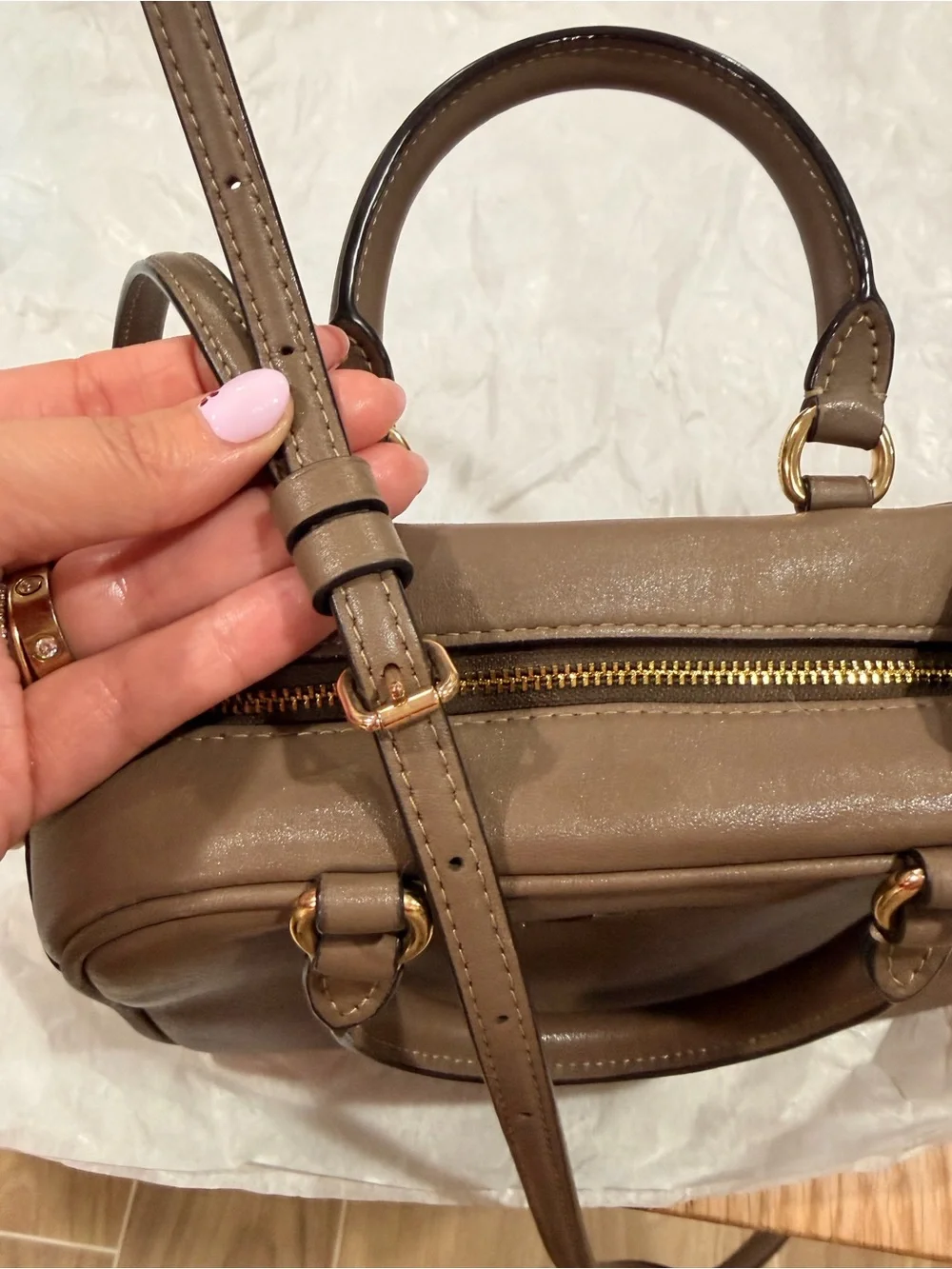 COACH Brown Leather Mini Satchel Crossbody with Gold-Tone Hardware